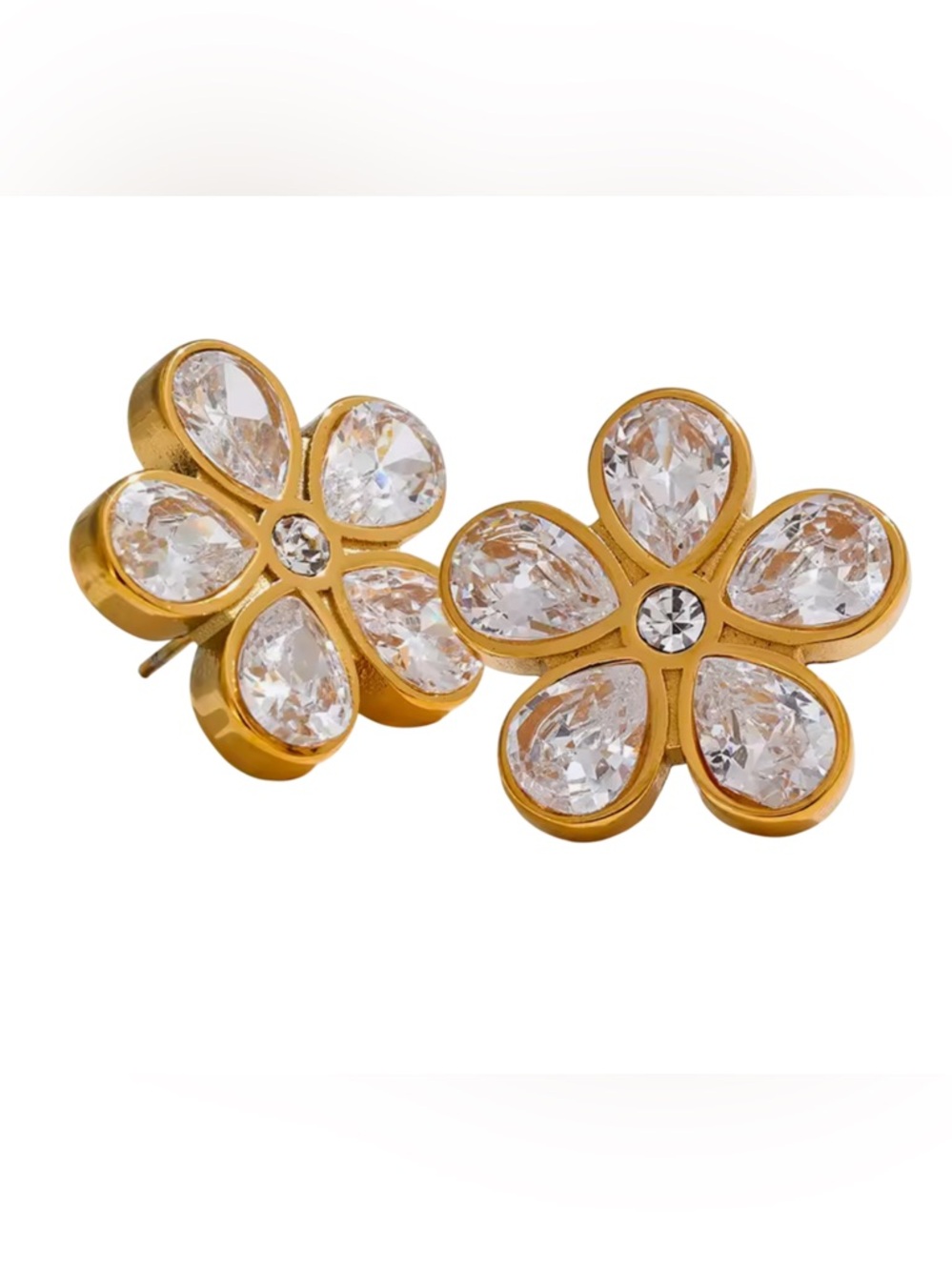 CZ Flower Stud Earrings Stainless Steel